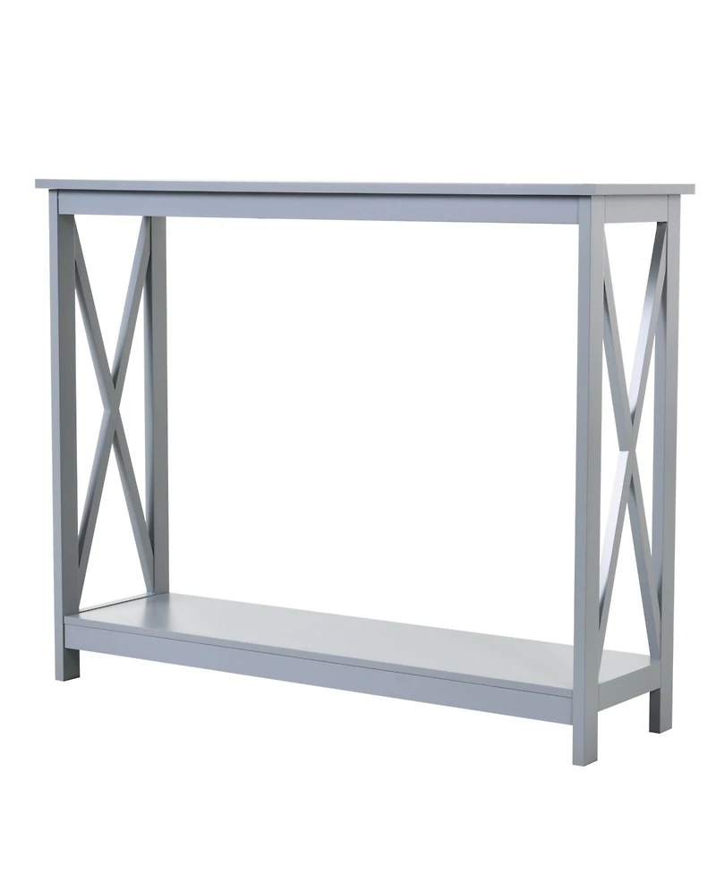Homcom Grey Wooden Entryway Tabletop Furniture with Display Shelf Stand and X Bar
