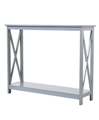 Homcom Grey Wooden Entryway Tabletop Furniture with Display Shelf Stand and X Bar