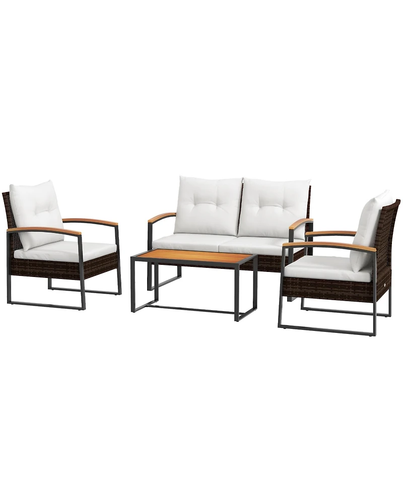 Outsunny 4pc Patio Furniture Set with Loveseat Sofa, Chair, Table,