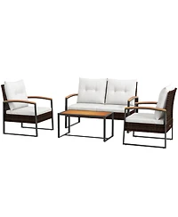 Outsunny 4pc Patio Furniture Set with Loveseat Sofa, Chair, Table,