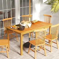 Outsunny Recgle Patio Table for 6 People, Acacia Wood with Umbrella Hole