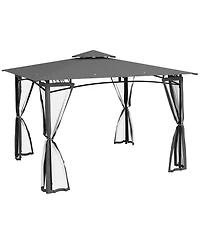 Outsunny 10' x 12' Patio Gazebo with Netting and 2 Tier Roof, Gray