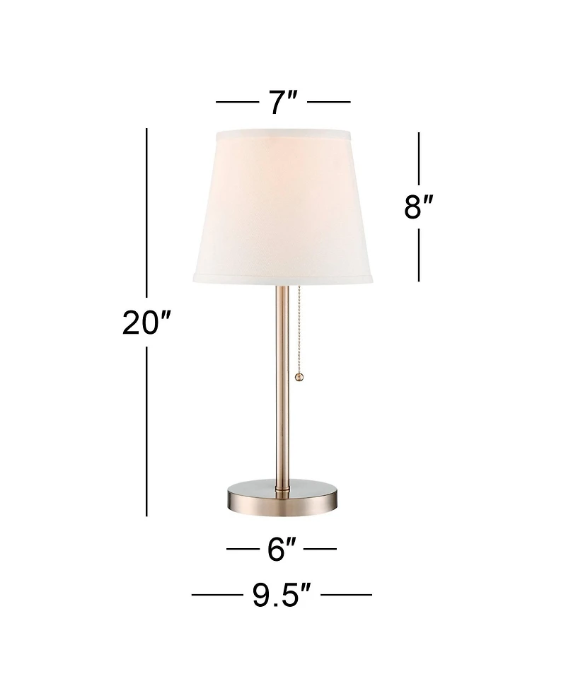 360 Lighting Modern Accent Table Lamp with Hotel Style Usb and Ac Power Outlet in Base 20" High Brushed Steel White Empire Shade for Living Room