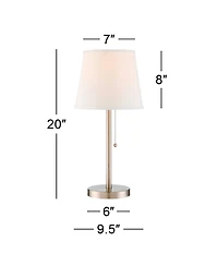 360 Lighting Modern Accent Table Lamp with Hotel Style Usb and Ac Power Outlet in Base 20" High Brushed Steel White Empire Shade for Living Room