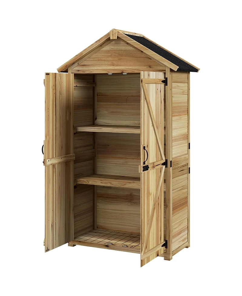 Outsunny Outdoor Storage Cabinet with Asphalt Roof Lockable Doors Natural