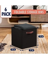 Ornavo Home 6 Pack Collapsible Linen Storage Cube Bin with Leather Handles - 11 Inch