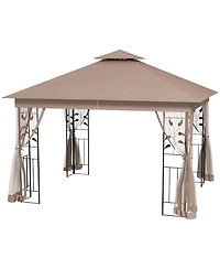 Outsunny 10' x Metal Patio Gazebo, Double Canopy, Tree Motifs,