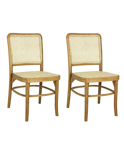 Jonathan Y Colmar Mid-Century Vintage Wood Rattan Dining Chair, Natural (Set of 2)