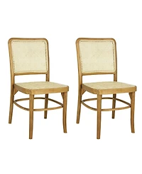 Jonathan Y Colmar Mid-Century Vintage Wood Rattan Dining Chair, Natural (Set of 2)