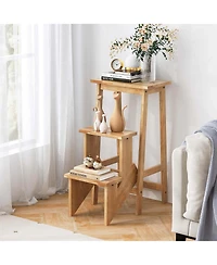 Costway Toddler 3 Tier Step Stool 3 in 1 Folding Ladder Bench Storage Shelf