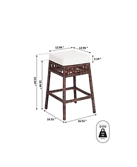 Jonathan Y Bali 25.5" Bohemian Basics Rattan Backless Counter Stool, White Cushion with Dark Brown Woven Frame