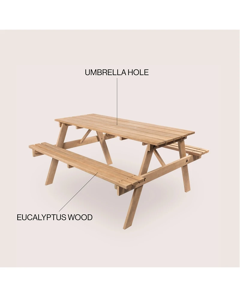 Jonathan Y Shoreham 55" Modern Classic Outdoor Wood Picnic Table Benches with Umbrella Hole