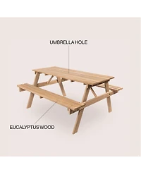 Jonathan Y Shoreham 55" Modern Classic Outdoor Wood Picnic Table Benches with Umbrella Hole