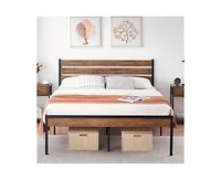 gaomon Queen Size Platform Bed Frame with Rustic Wood Headboard, Bed Frame with Sturdy Metal Slats Support, Under Bed Storage, No Box Spring Needed, E