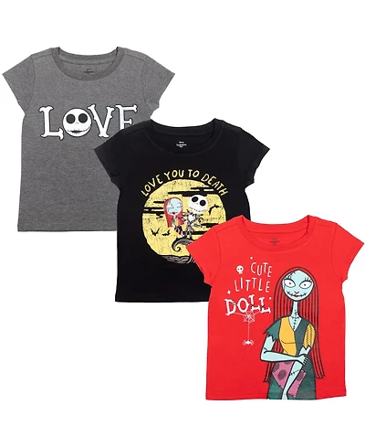 Nightmare Before Christmas Toddler Girls Disney Jack Skellington Sally 3 Pack T-Shirt