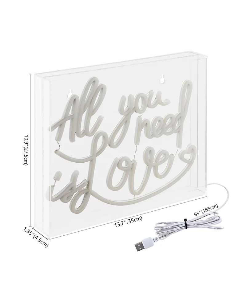 All You Need Is Love Contemporary Glam Acrylic Box Usb Operated Led Neon Light
