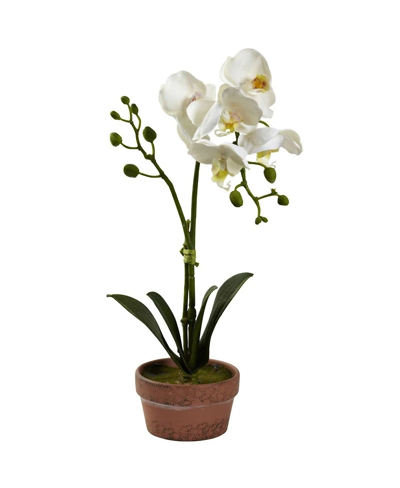 Slickblue Phalaenopsis with Clay Vase - Set of 4 Elegant Artificial Orchids for Home Decor