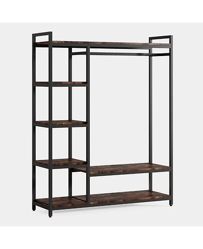 Tribesigns Free-standing Closet Organizer, Heavy Duty Clothes Closet, Portable Garment Rack with 6-tier Shelves and Hanging rod