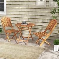 Outsunny 3-Piece Acacia Wood Bistro Set, Foldable Bistro Table and Chairs