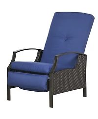 Outsunny Outdoor Recliner, Reclining Chair w/ Footrest & Cushions Dark Blue