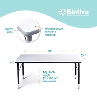 Bintiva Activity Table 24" x 48" Black Edge - Black Legs Adjusts 15" - 24" - Black edge