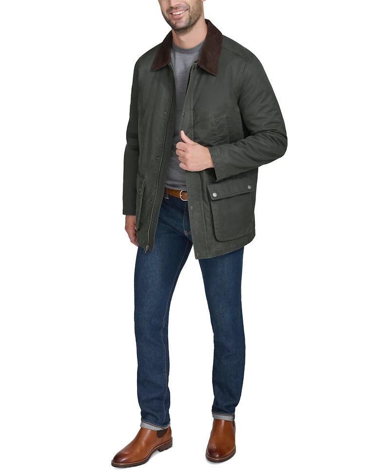 Cole Haan Men's Corduroy-Shirt-Collar Waxed Rain Jacket
