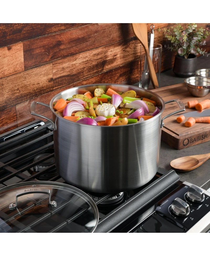 Babish Tri-Ply Stainless Steel Professional Grade Stock Pot w/Lid, 12-Quart