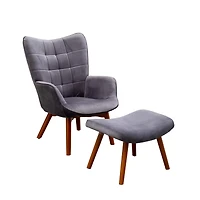 Simplie Fun Contemporary Silky Velvet Tufted Accent Chair with Ottoman, Gray