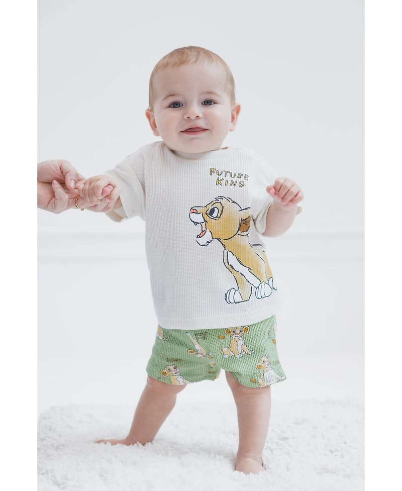 Disney Toddler Boys Mickey Mouse Lion King Donald Duck Simba Pluto Waffle Knit T-Shirt Shorts Outfit Set Newborn to