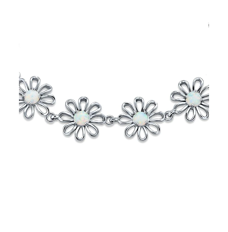 Bling Jewelry Delicate Sunflower Synthetic Opal Charm Chain Link Bracelet Anklet Silver 7.5-9 Inch