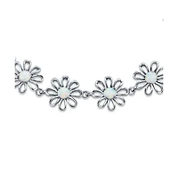 Bling Jewelry Delicate Sunflower Synthetic Opal Charm Chain Link Bracelet Anklet Silver 7.5-9 Inch
