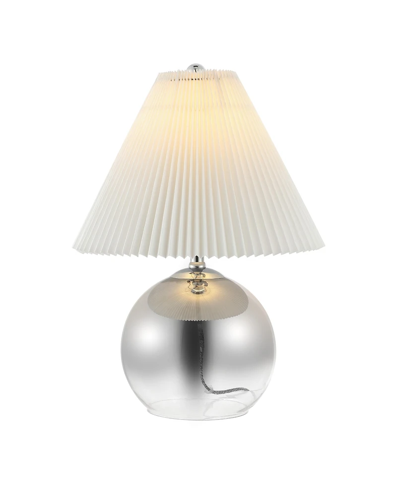 Jonathan Y Louisa 22.5" Mid-Century Modern Round Glass/Iron Pleated Shade Led Table Lamp, Smoke Gradient/Chrome
