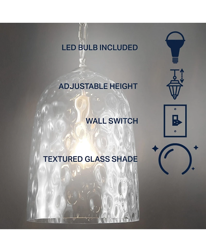 Jonathan Y Matilda 10" 1-Light Industrial Designer Iron/Dimple Glass Dome Led Pendant, Nickel/Clear
