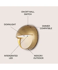Jonathan Y Orbe 6.25" Outdoor Metal/Glass Integrated Led Wall Sconce, Antique Gold