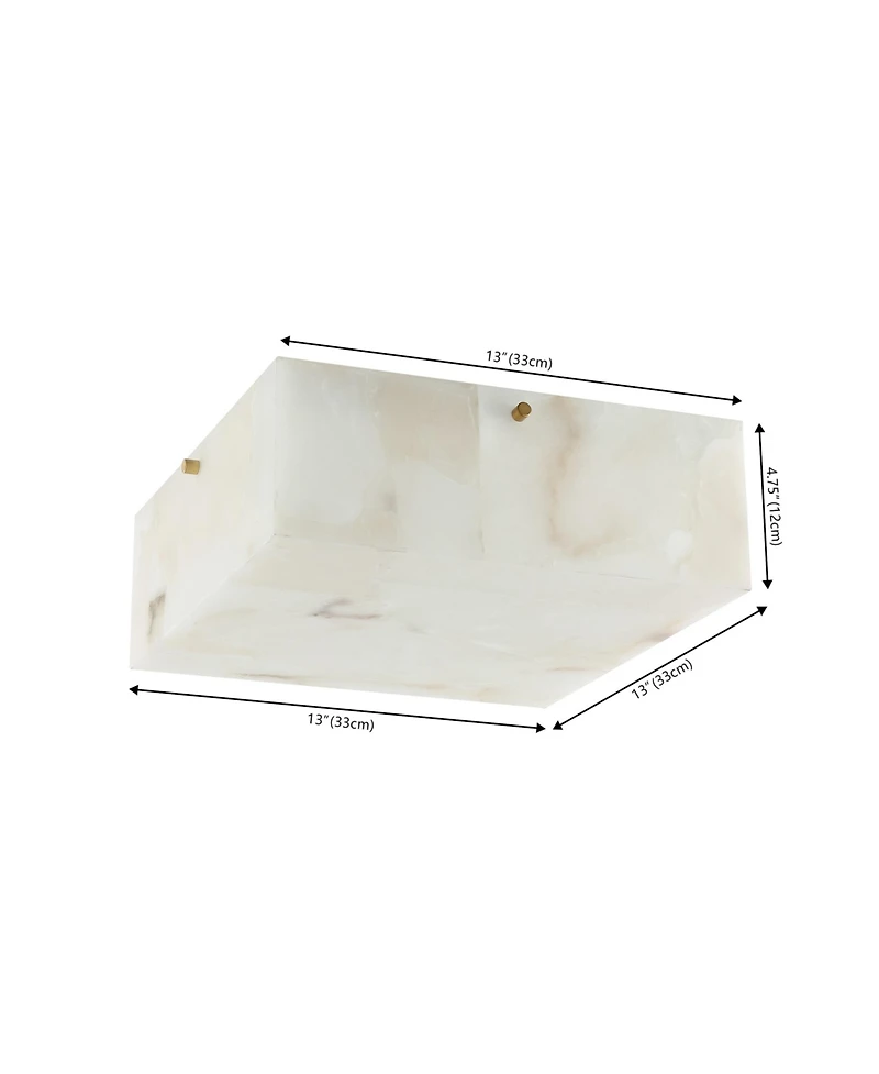Jonathan Y Giulia 13" 2-Light Modern Contemporary Alabaster/Iron Square Led Flush Mount, White Marbling/Brass Gold