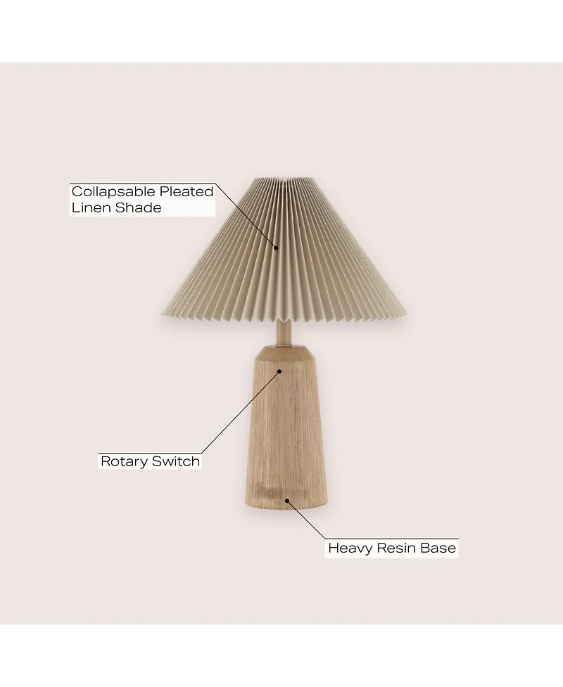 Jonathan Y Arvid 20.5" Rustic Scandinavian Resin/Iron Lighthouse Led Table Lamp with Pleated Shade, Beige Wood Finish