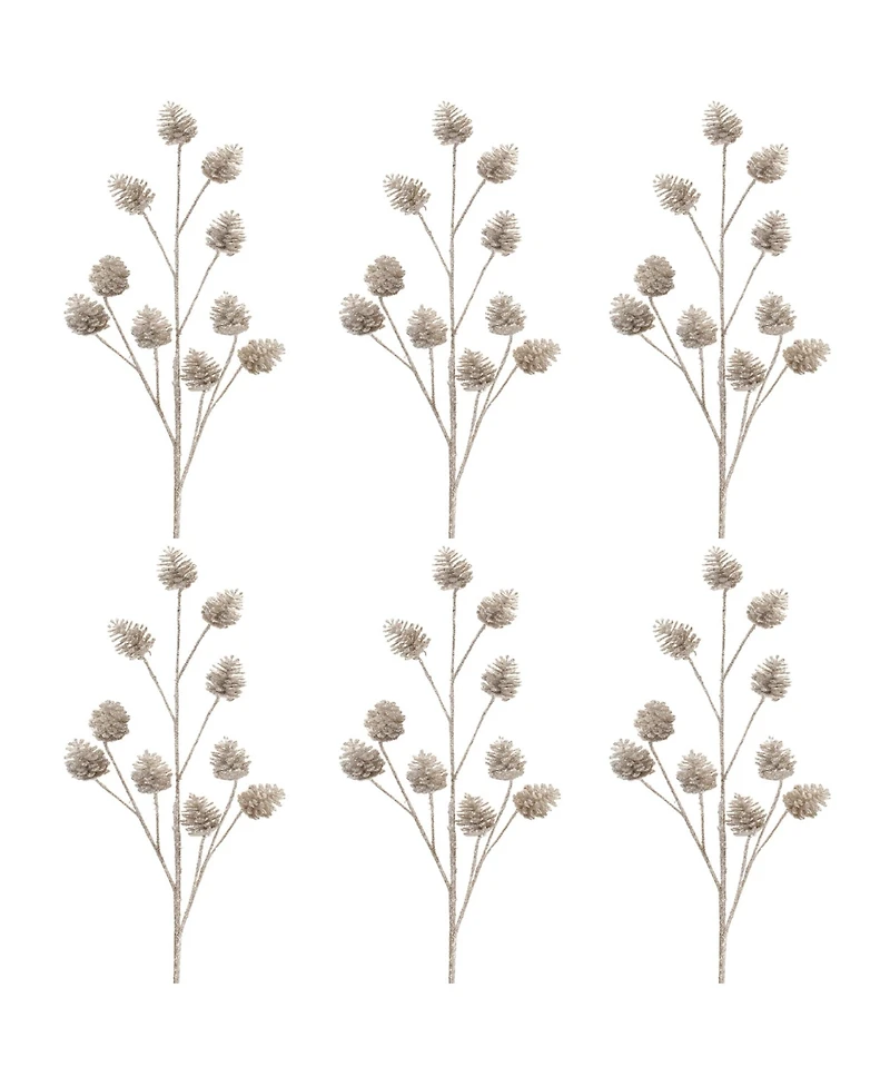 Set of 6 Glitter Pine Cone Sprays Perfect for Holiday and Winter Decor