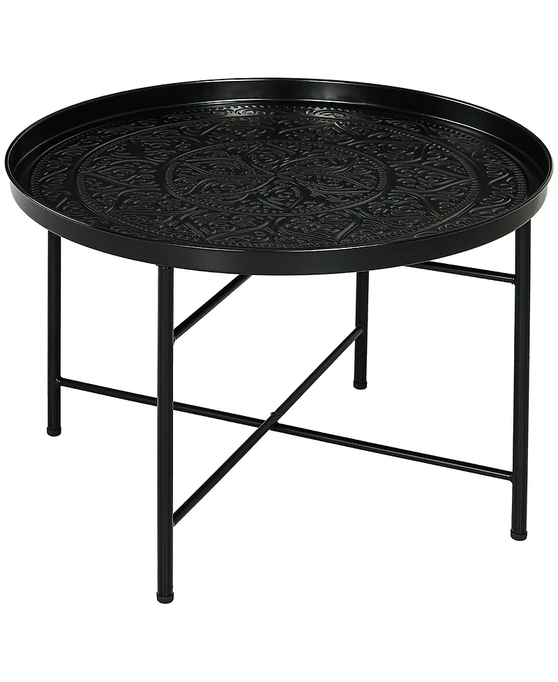 Homcom 24" Round Table with Hamme Tray Top & Metal Frame,