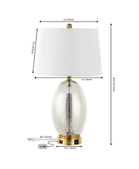 Jonathan Y Reese 26.5" 1-Outlet Contemporary Style Iron/Glass Led Table Lamp with Usb Charging Port, Silver/Brass Gold