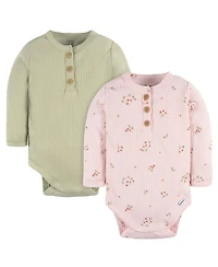 Gerber Baby Girls Henley Long Sleeve Bodysuits, 2-Pack