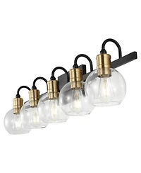 Jonathan Y Marais 36.5" 5-Light Iron/Glass Rustic Vintage Led Vanity Light, Black/Brass Gold