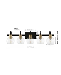 Jonathan Y Marais 36.5" 5-Light Iron/Glass Rustic Vintage Led Vanity Light, Black/Brass Gold