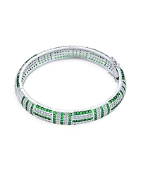 Bling Jewelry Geometric Art Deco Statement Cz Bangle Bracelet Rhodium Plated Brass