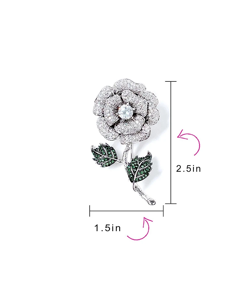Bling Jewelry Elegant Dress Accessories Large Colorful Floral Bouquet Flower Roses Pave Cz Accent Flower Brooch Lapel Pin Brass