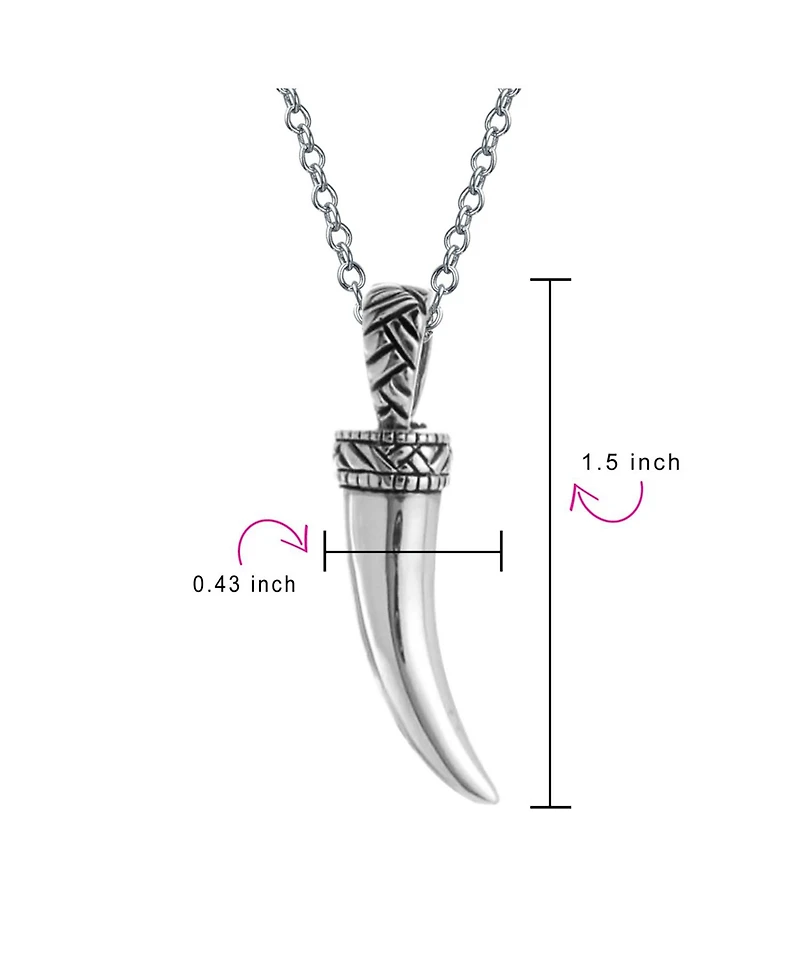 Bling Jewelry Protection Tooth Amulet Italian Horn Pendant Necklace Oxidized Sterling Silver With Chain