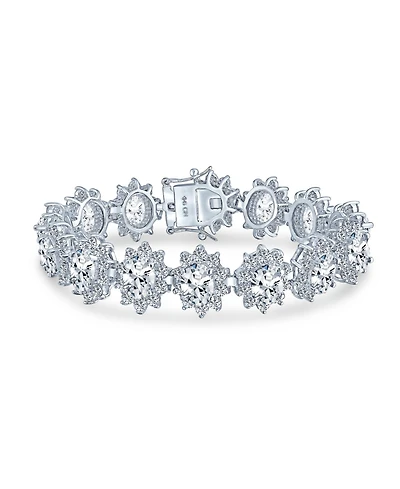 Bling Jewelry Crown Halo Oval Cz Cubic Zirconia Tennis Statement Bracelet in Rhodium-Plated Brass