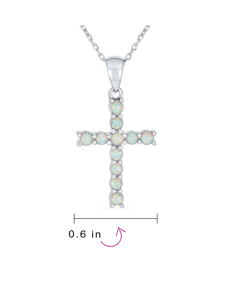 Bling Jewelry Religious White Synthetic Opal Cross Necklace Pendant Sterling Silver