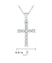 Bling Jewelry Religious White Synthetic Opal Cross Necklace Pendant Sterling Silver