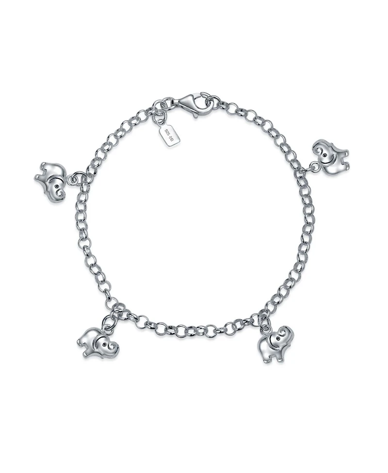 Bling Jewelry Good Luck Zoo Animal Lucky Multi Dangling Elephant Charm Bracelet Sterling Silver 7.5 Inch