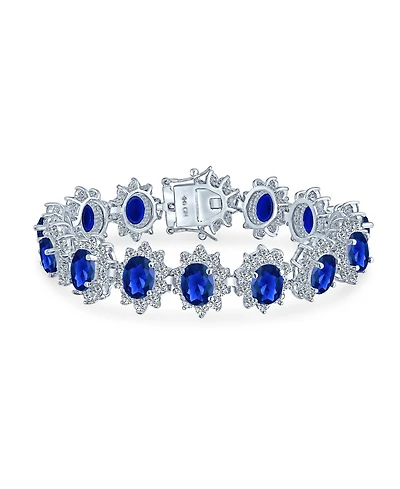 Bling Jewelry Crown Halo Oval Cz Cubic Zirconia Tennis Statement Bracelet Rhodium-Plated Brass
